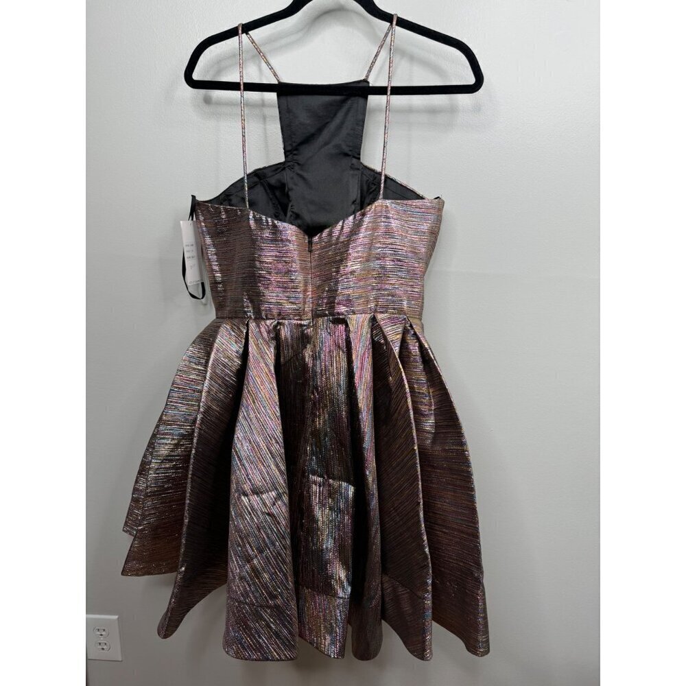 ASHLEY LAUREN 4106 Colorful Metallic Halter A-line Cocktail Mini Dress Size 12 - Picture 5 of 5